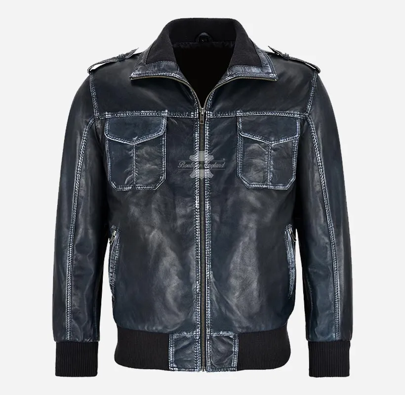 Ravager Mens Leather Bomber Jacket Vintage Waxed Leather Jacket